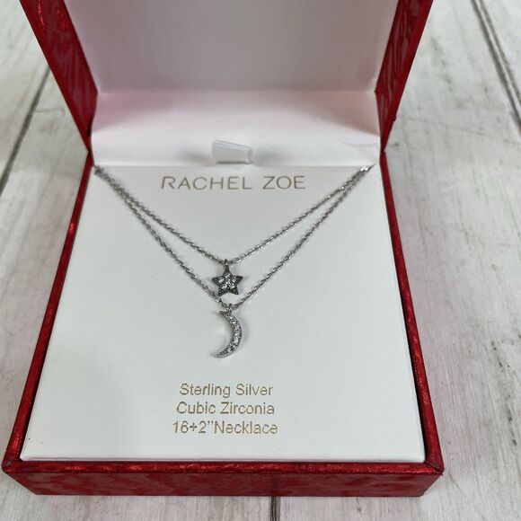 Rachel Zoe Jewelry - 2 Layer Sun & Moon Sterling Silver W/ Cubic Zirconia Necklace Rachel Zoe - New